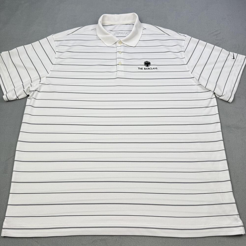 The Barclays Ridgewood Shirt Mens 2XL White Striped Golf Polo Nike Dri-FIT